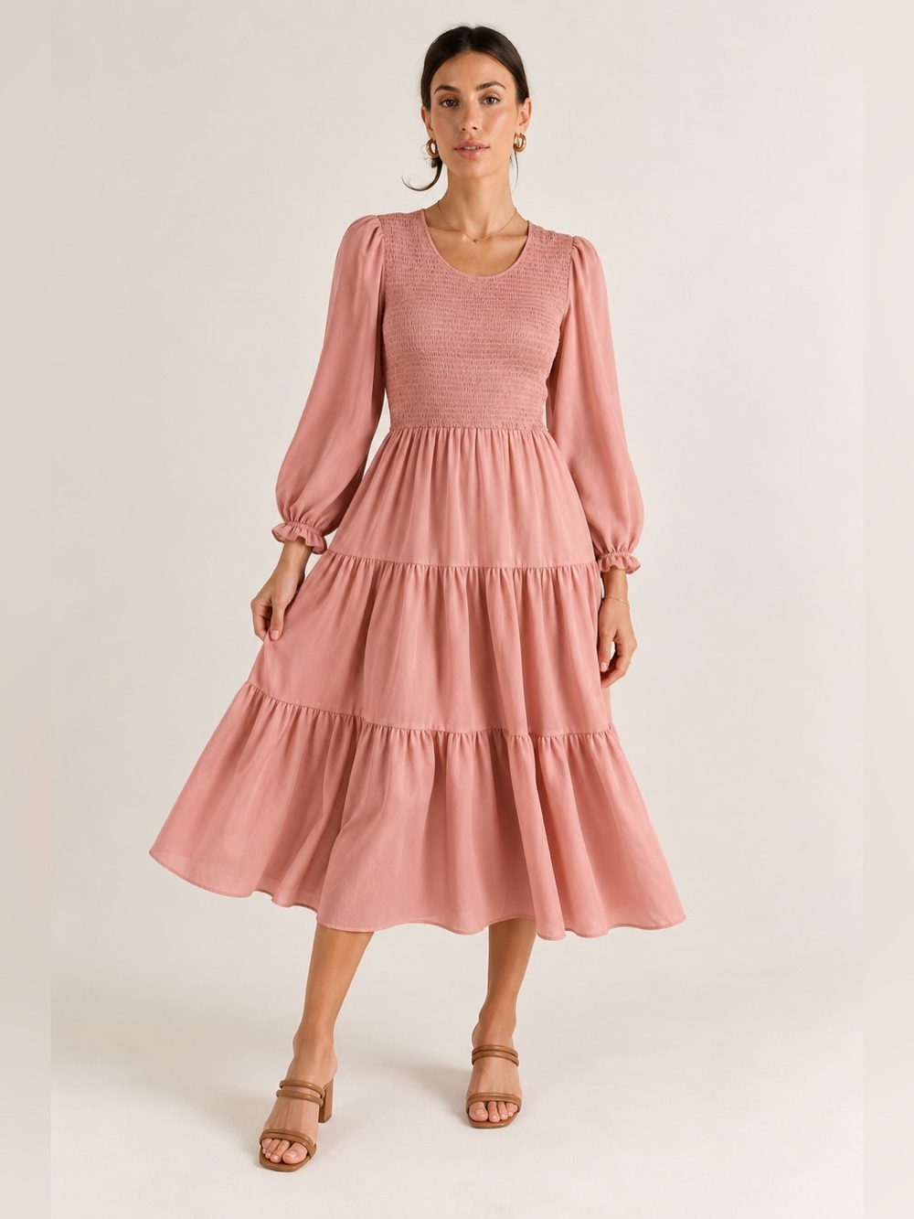 Mad about style for the Jilly Box Women’s Pink Smocked Tiered Midi Dress